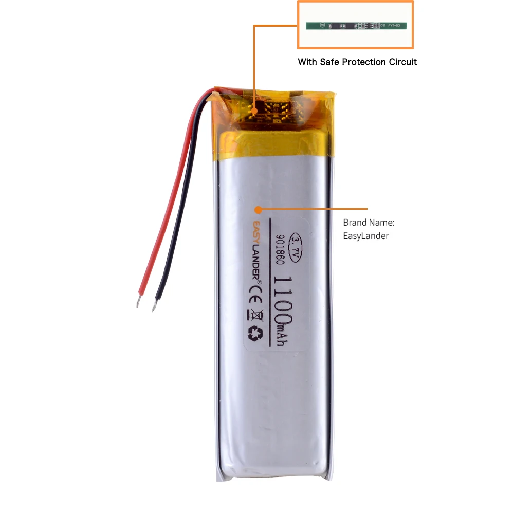 10 шт./лот 3 7 V 1100mAh 901860 литий-полимерный литий-ионный аккумулятор для bluetooth