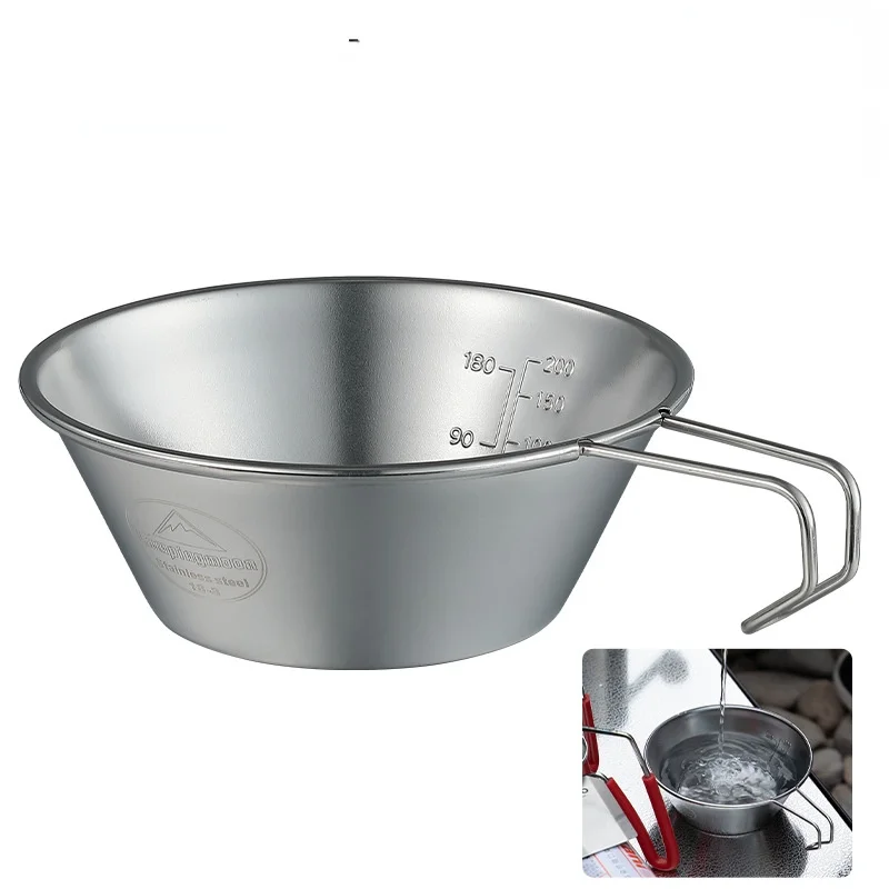 

310ml 304 Stainless Bowl with Handle for Outdoor Camping Supplies Hiking Backpacking Picnic Stainless Steel Bowl Tableware