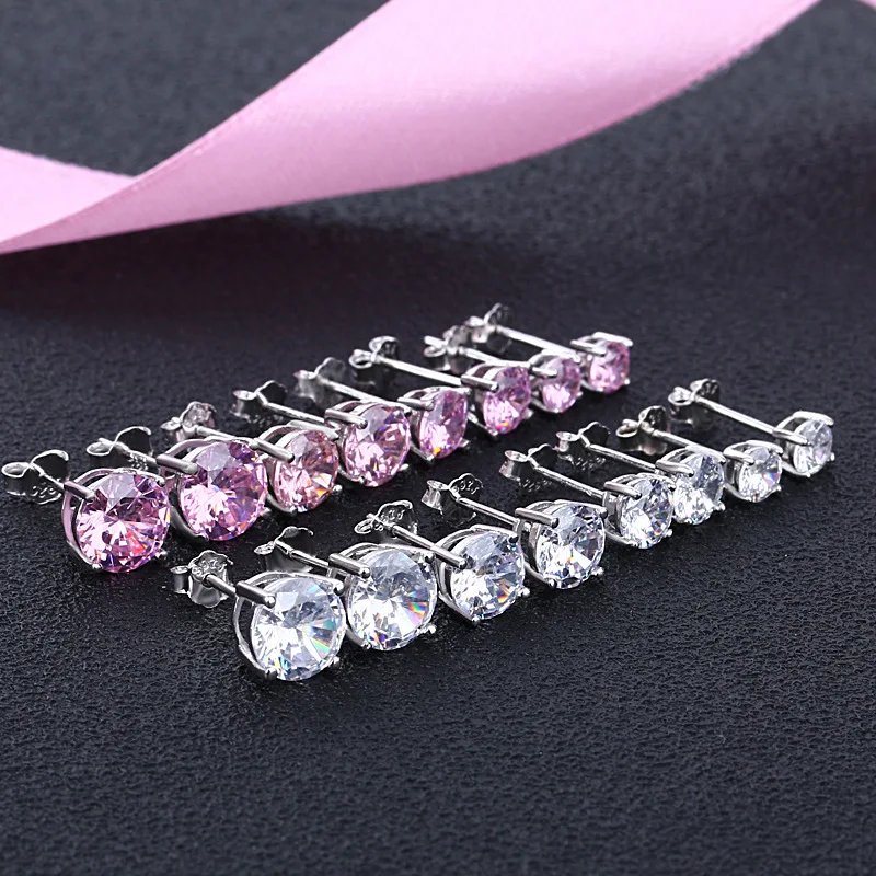 

LVOANS 925 Sterling Silver Stud Earrings Fashion Girl Pink Crystal Earrings For Women Jewelry New 2022 серьги тренд