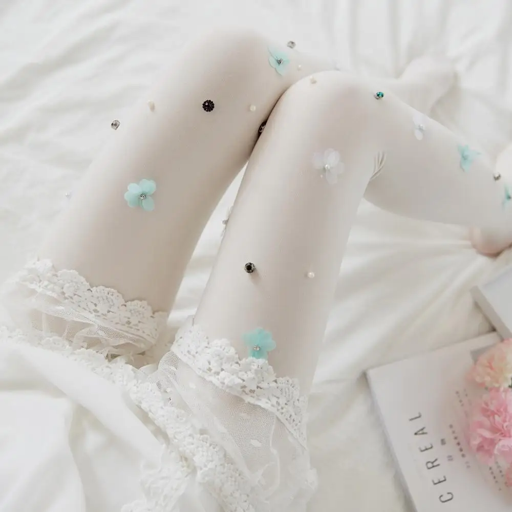 Для женщин и девушек Милые плотные колготки сексуальные жемчужные стразы чулки