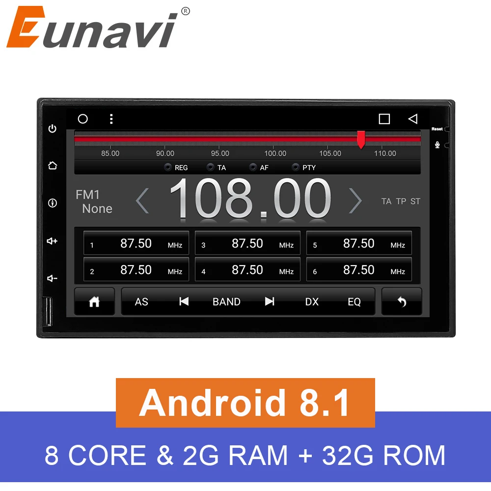 Eunavi Универсальный 7 &quotOcta core 2 din Android 8 1 автомобильный DVD игрок двойной 1024*600