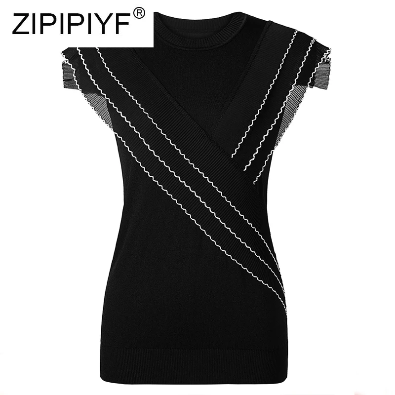 

2020 Summer New Arrival Fashion Women Thin Tops Ruffles Patchwork Two Colors Lady Casual Wear C092