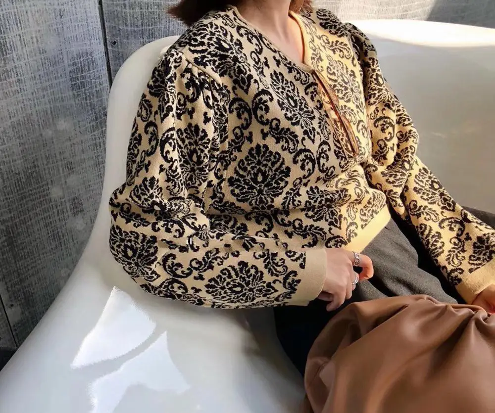 Осенний винтажный свитер с принтом женские джемперы вязаные пуловеры | Женская