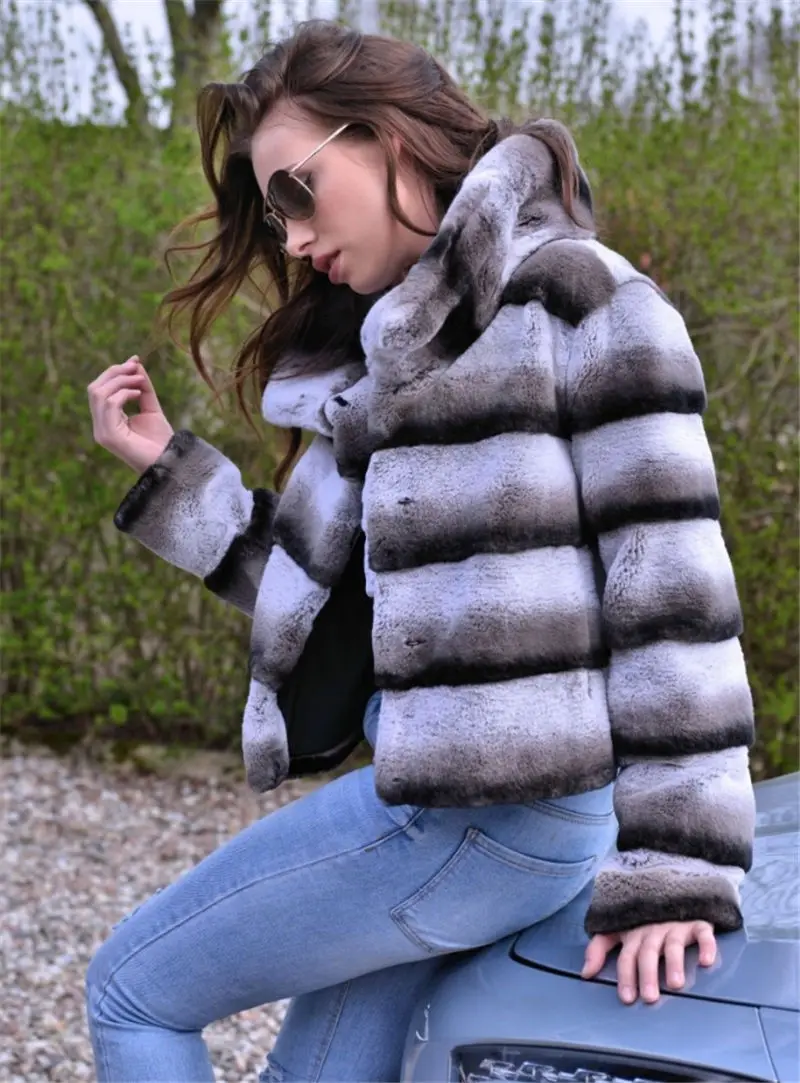 2020 Новая натуральная кожа шуба из кролика рекс с большой отложной воротник