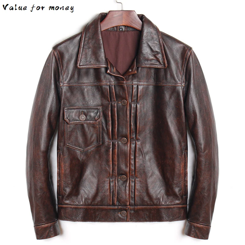 

Classic shipping.thick Free style cowhide coat,vintage men 100% genuine leather Jackets,fashion slim brown jacket,sales.