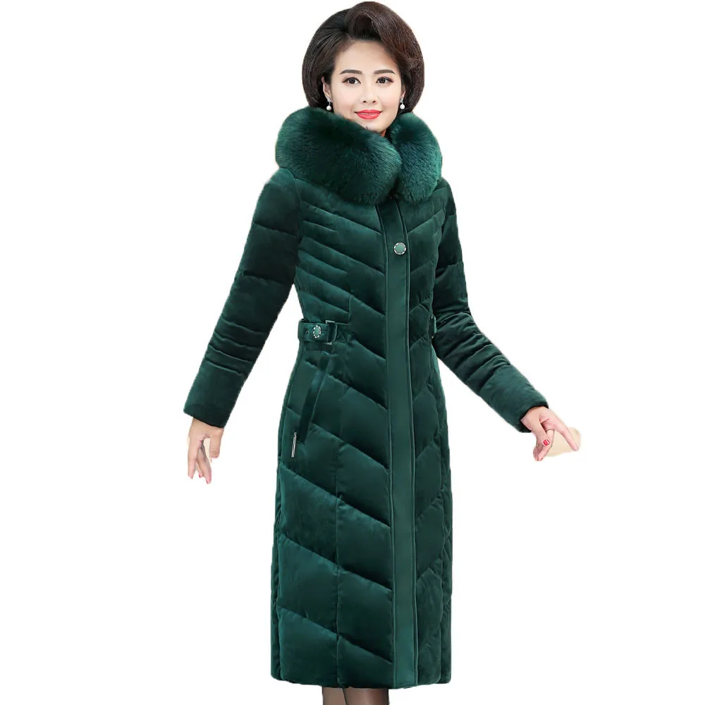 

Women Winter Coat Gold velvet Down Cotton Jacket Parkas Long Coats Warm Thicken Female Jacket Hooded Outerwear Plus Size 5XL
