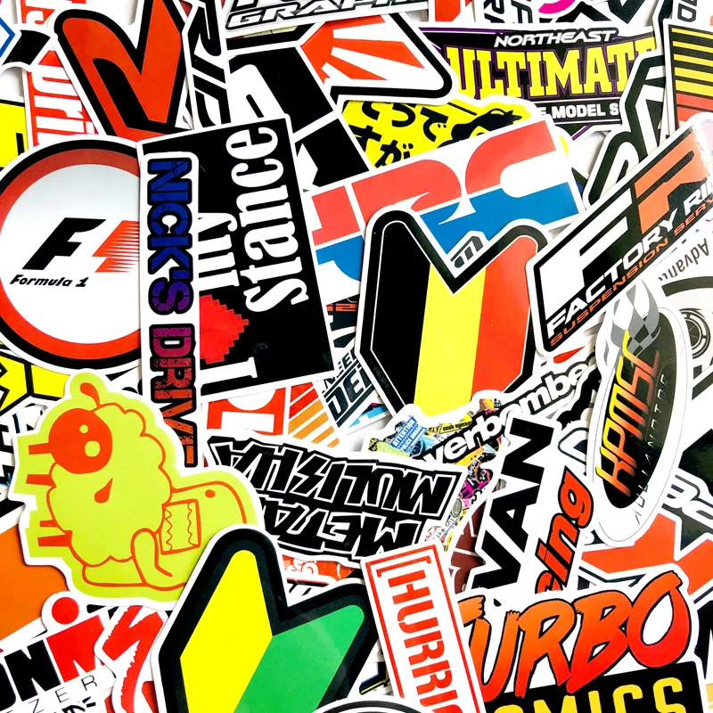 Pegatinas de carreras para coche, pegatina impermeable DIY para casco de carreras de Motocross, monopat&iacute;n, bicicleta, port&aacute;til, JDM de PVC, pegatina para maleta, HKS, 100 Uds.-3