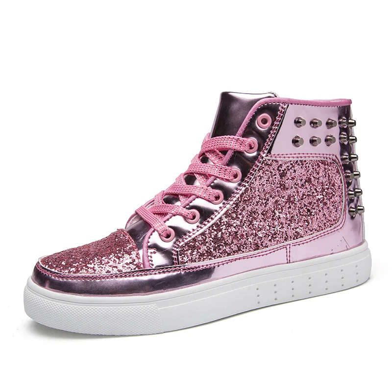 

Zapatillas Mujer Women Bling High Top Punk Shoes Pink Fashion Comfortable Sport Sneakers Female Casual Non Slip Ladies Shoe 2021