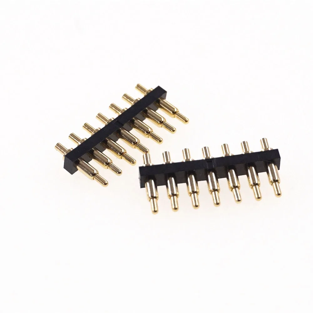 

100 Pcs Pogo Pin Connector 7 Pole Through Holes Pogopin Battery Spring Loaded Contact DIP Needle 7.0MM Height SIP 2.54MM Pitch