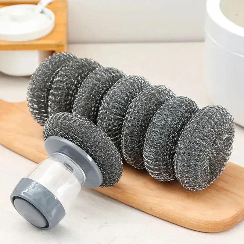 

Multifunctional Pressing Cleaning Brush Rust Pot Cleaner Pans Scrubber Built-in Liquid Storage Tank Kitchen Dishwashing Brush