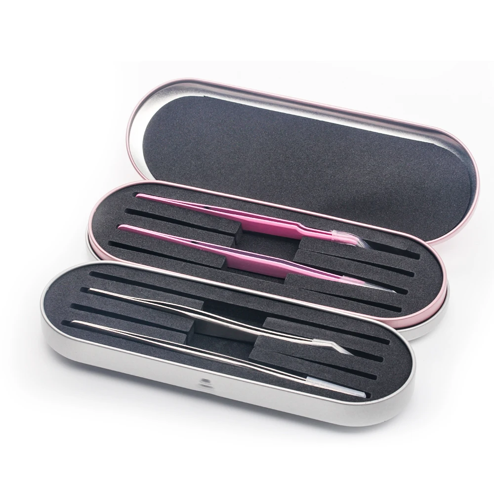 THINKSHOW розовый или серебристый два пинцета с жестяной коробкой для хранения