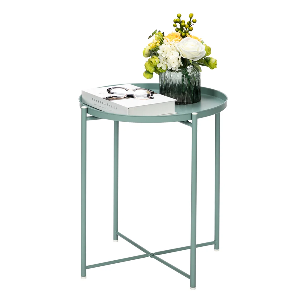 

Artisasset Round Metal Countertop And Cross Base Wrought Iron Living Room Side Table Green Small Coffee Table Mobile Sofa Side