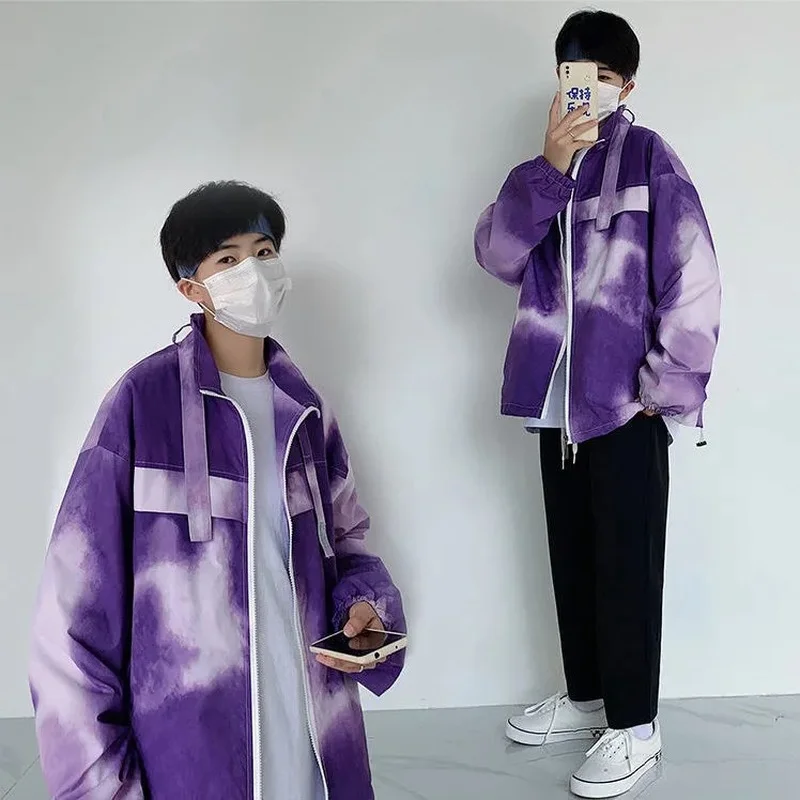 

2021 Autumn New Tie-dye Jacket Jacket Man Korean Version Vintage Loose All-match Fashion Jacket Tops Streetwear Hip-hop Coat