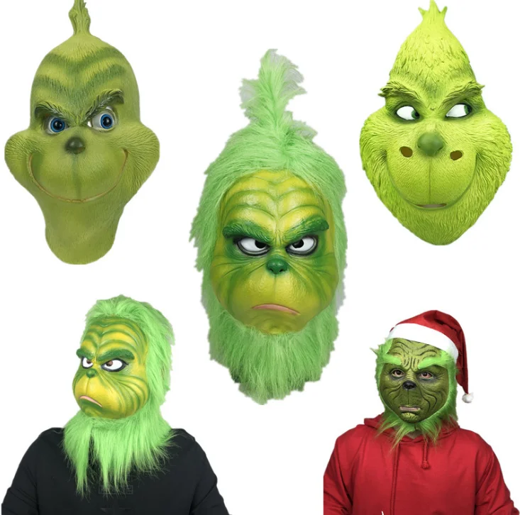 

Movie how the Grinch Stole Christmas Latex Mask Halloween Cosplay props green hair monster headgear