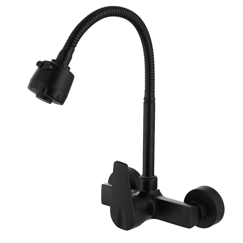 

2021Hot Sale 2021swivel Kitchen Faucet Wall Mounted Kitchen Tap Single Handle Brass Material Black Swivel Sink Mixer Tap