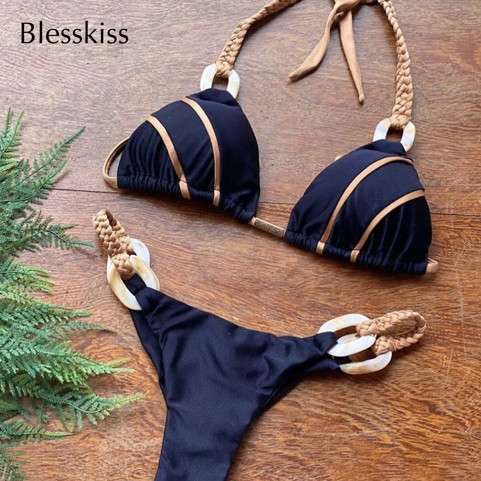 

BLESSKISS Sexy Crochet String Bikini 2021 Women Swimsuit Thongs Padded Swimwear Swim Bathing Suit Micro Brazilian Bikini Set