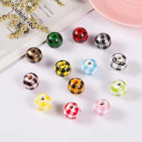 20pcs 16mm colorful grid round natural wooden beads 16mm eco friendly loose spacer wood beads for bracelets jewelry making diy
