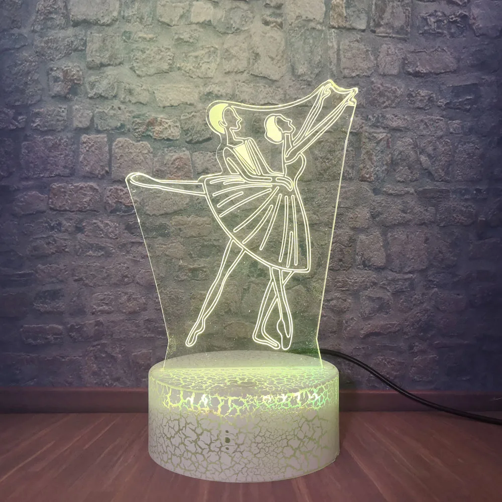 Балет Танцы 3D Ночник светильник USB Батарея Сенсорный пульт настольная лампа
