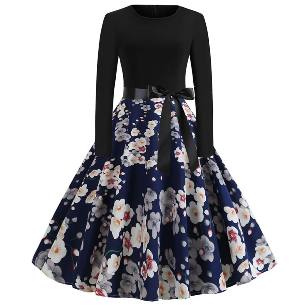 JY14371 Robe noel femme зимние платья для женщин с длинным рукавом и принтом Винтаж Pinup рокабилли Год Вечерние Платье на День святого Валентина Черный Vestido 3XL - Цвет: JY14371