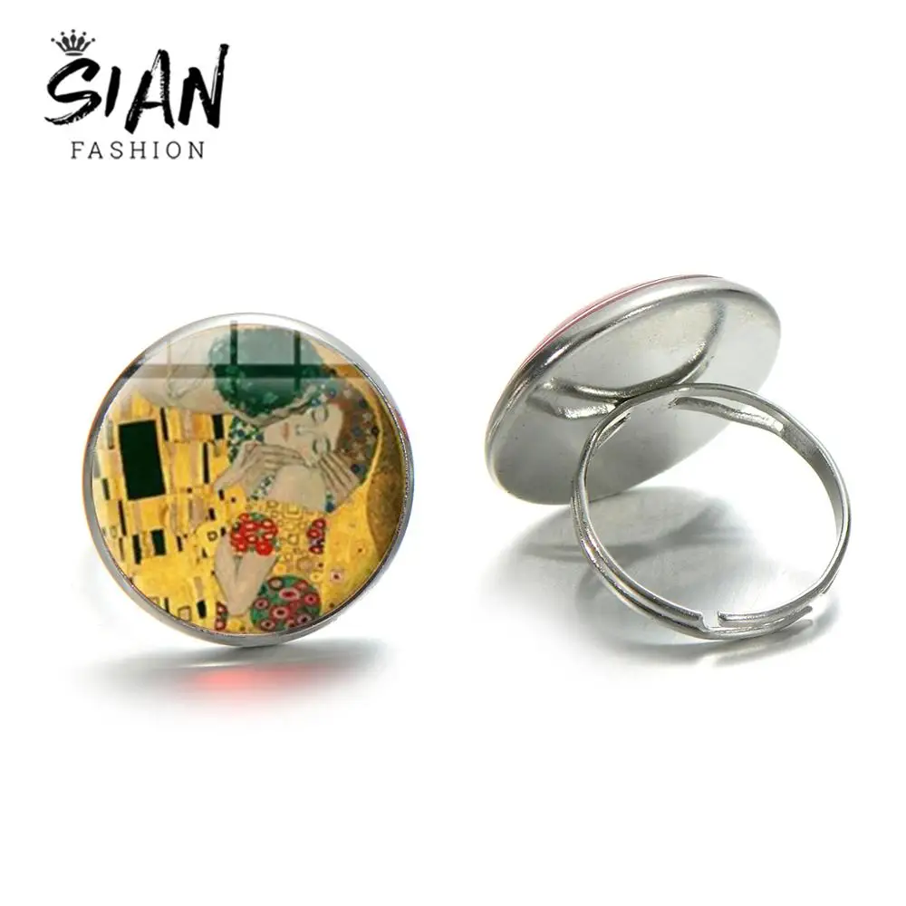 Художественное кольцо Густава Климта в стиле ретро с изображением поцелуев