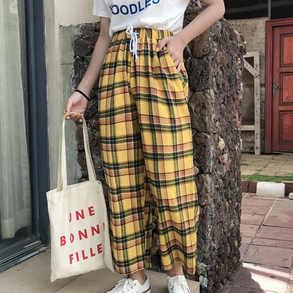 CALOFE 2019 модные женские брюки в желтую клетку стиле Харадзюку на лето и осень