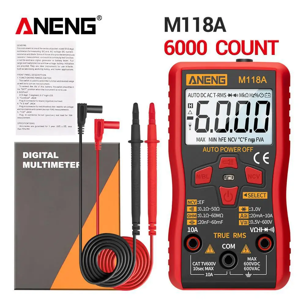 M118A цифровой мини мультиметр тестер авто True Rms измеритель транзистора с
