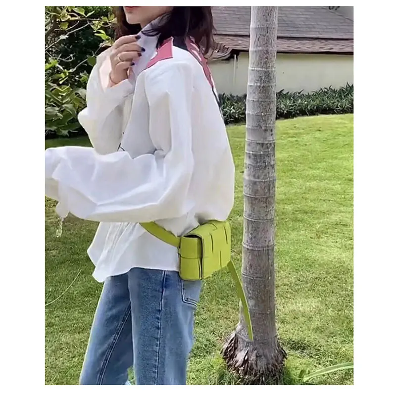

Bags 2021 Spring New Woven Waist Bag Female Bag Texture Chest Bag Shoulder Messenger Bag Small Square Bag