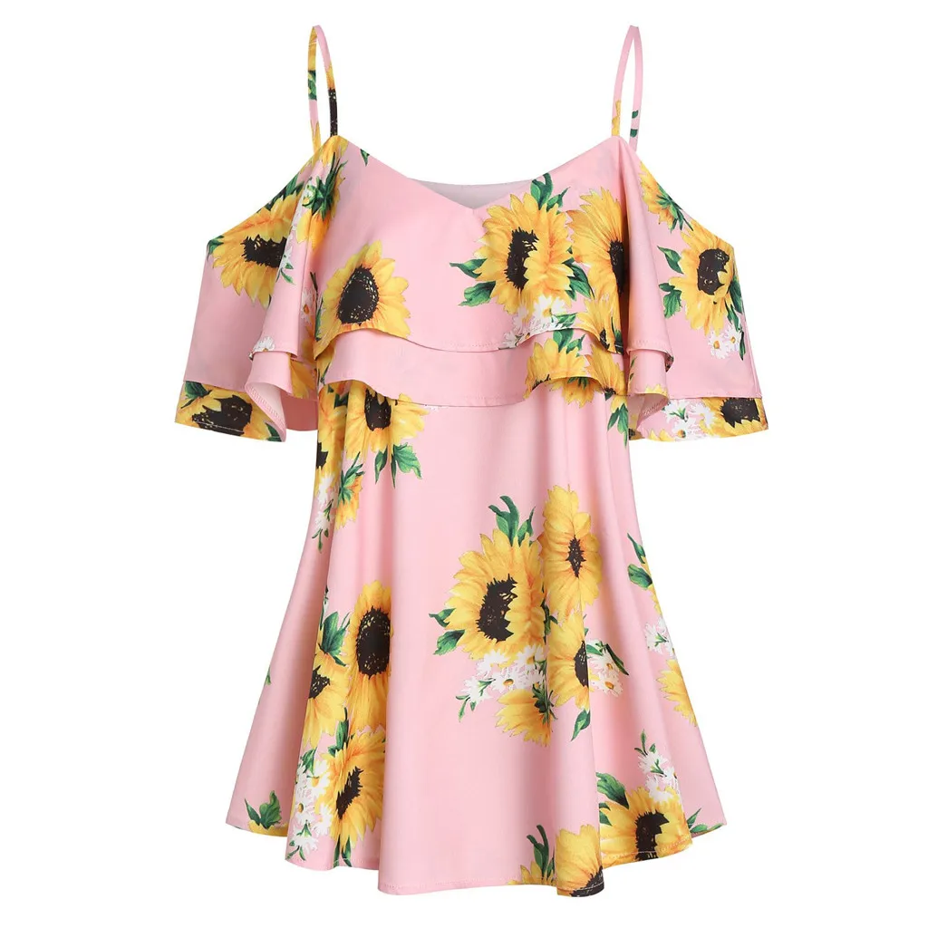 Женская летняя блузка с открытыми плечами коротким рукавом и цветочным