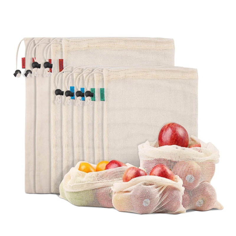 

SHGO HOT-Reusable Produce Bags For Fruit,Veggies,Fridge Organizing,Toys,Lightweight&Drawstring,Double Stitched,Tare Weight Tag,W