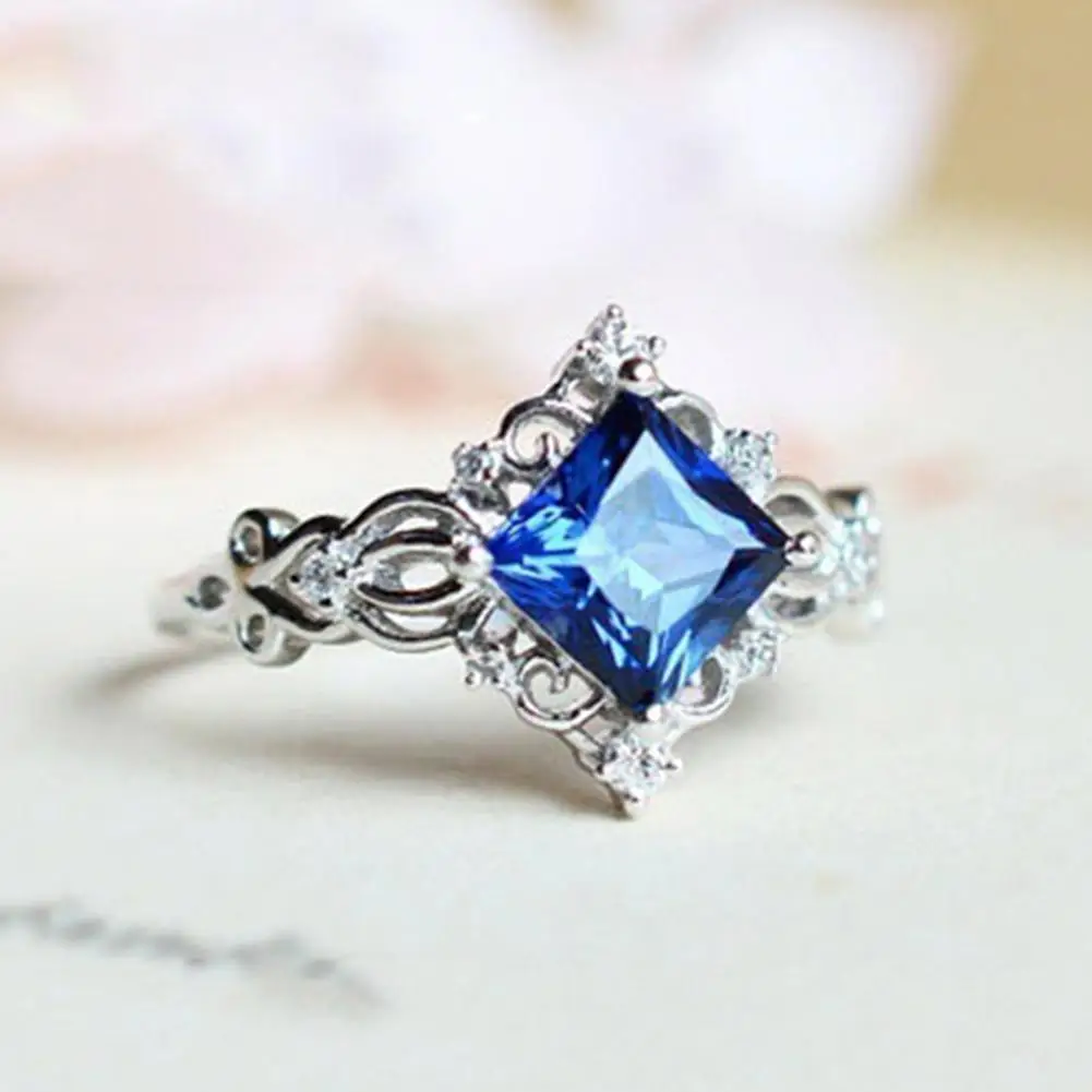 Винтаж для женщин полые цветок принцесса огранка искусственный сапфир