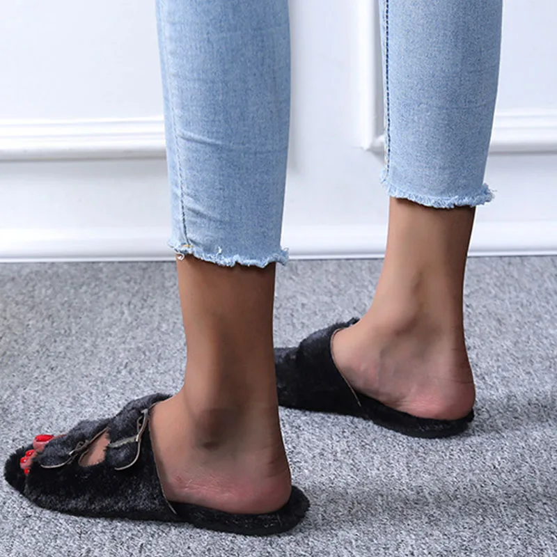 

Faux Fur Slippers Furry Slides Women's Summer/Autumn Sexy Leopard Print Cute Indoor and Outdoor Sandals Fashion Flat Shoes