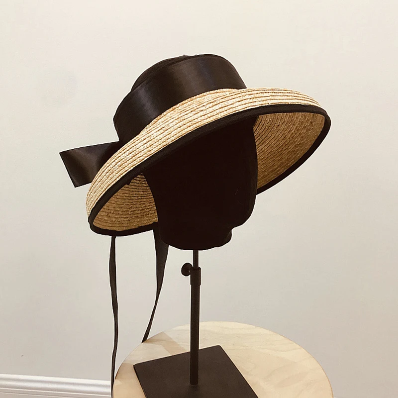 

Шляпа женская Соломенная с широкими полями, элегантная Летняя Пляжная шапка с длинным бантом из ленты, для путешествий, отдыха, H86