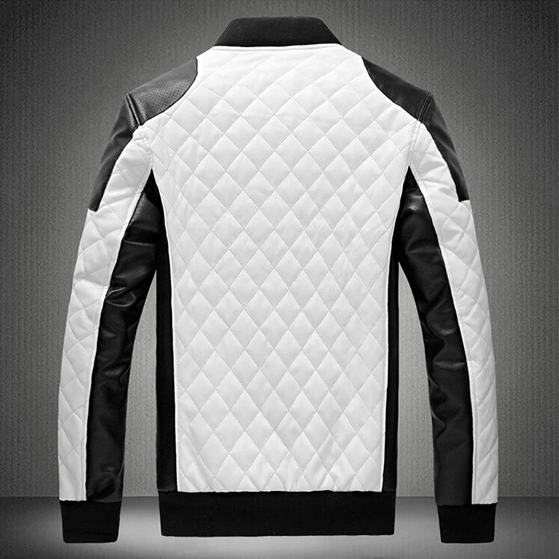Мужская куртка из ПУ кожи черная или белая в стиле пэчворк байкерская