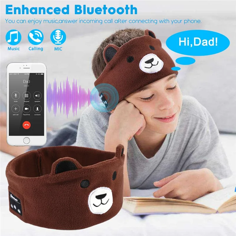 Детские беспроводные наушники Bluetooth 5,0, наушники, маска для сна, мультяшная Музыкальная гарнитура с микрофоном для ответа на телефон