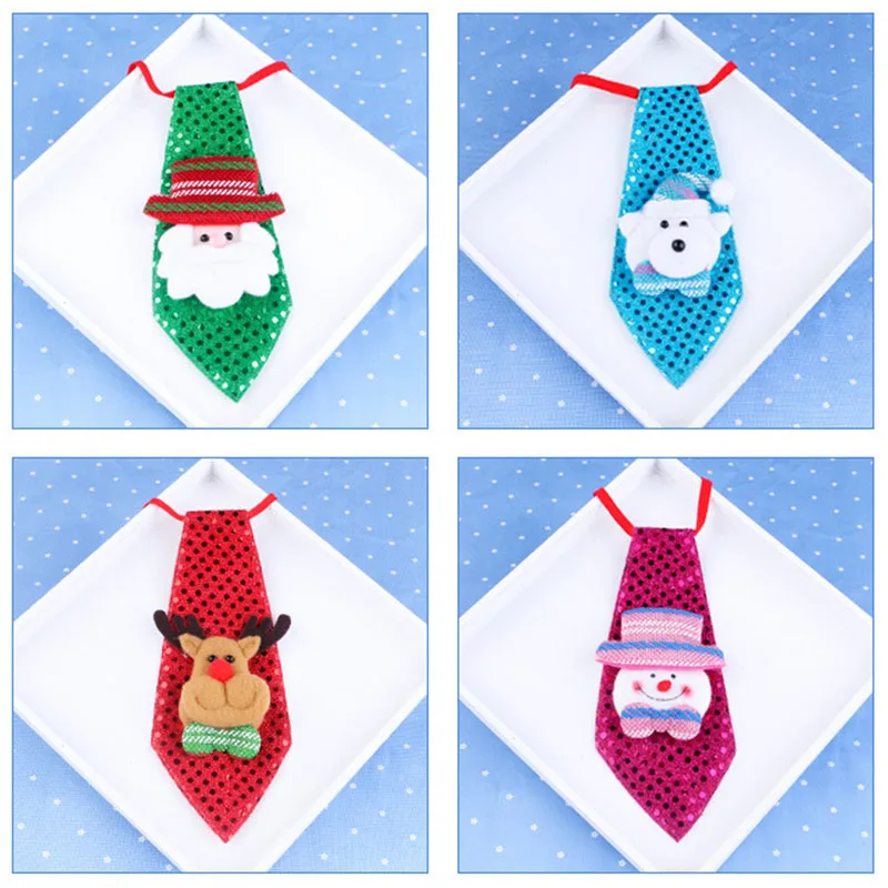 

Christmas Tie Glow Sequins Santa Claus Bear Snowman Elk Necktie For Children Cartoon Tie Decoration New Year Christmas Gift A A