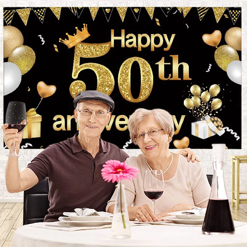 

50th Anniversary Party Decoration Black Blue Gold Balloon Garland Arch With Birthday Backdrop For Women Men Birthday Party Decor