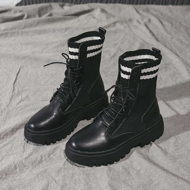 Женская кожаная повседневная обувь Модные женские Ботинки Martin Черные кроссовки