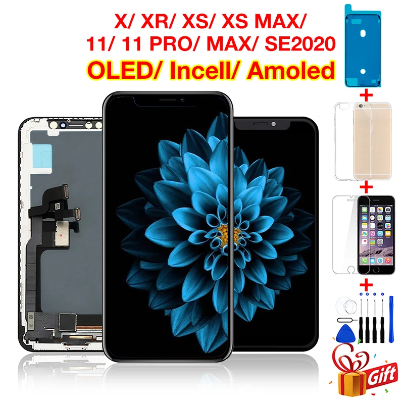 

ЖК-экран для iPhone X, OLED XR XS Max TFT 11Pro Max SE 2020 с 3D сенсорным дисплеем, дигитайзером в сборе, замена