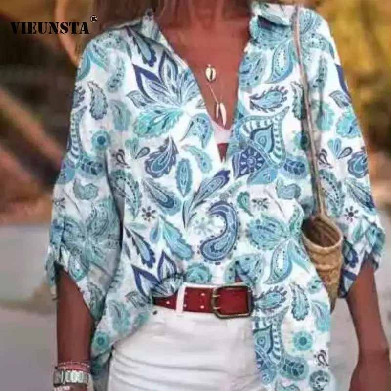 

Блузка женская с отложным воротником, на пуговицах, осень, 2021