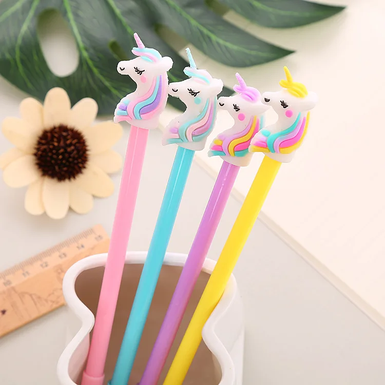 

Wholesale 60pcs Kawaii Gel Pens Cute Rainbow Horse Pen for School Office Supplies Korean Stationery Items Study Christmas Gift