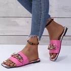 Летние дамские слипперы цепь шлепанцы без задника с открытыми пальцами сандалии для прогулок 2021 леопардовой расцветки с великолепным дизайном в уличном стиле; Женские Вьетнамки; Шлёпанцы для женщин размера плюс