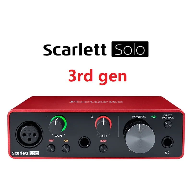 

2022 Focusrite Scarlett Solo (3rd gen) USB Audio Interface Sound Card 24-Bit/192KHz AD-Converters For Recording Mic Guitar vs