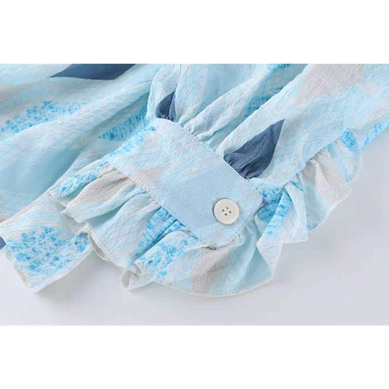 Женская блузка с длинным рукавом голубая клетчатая Повседневная винтажная