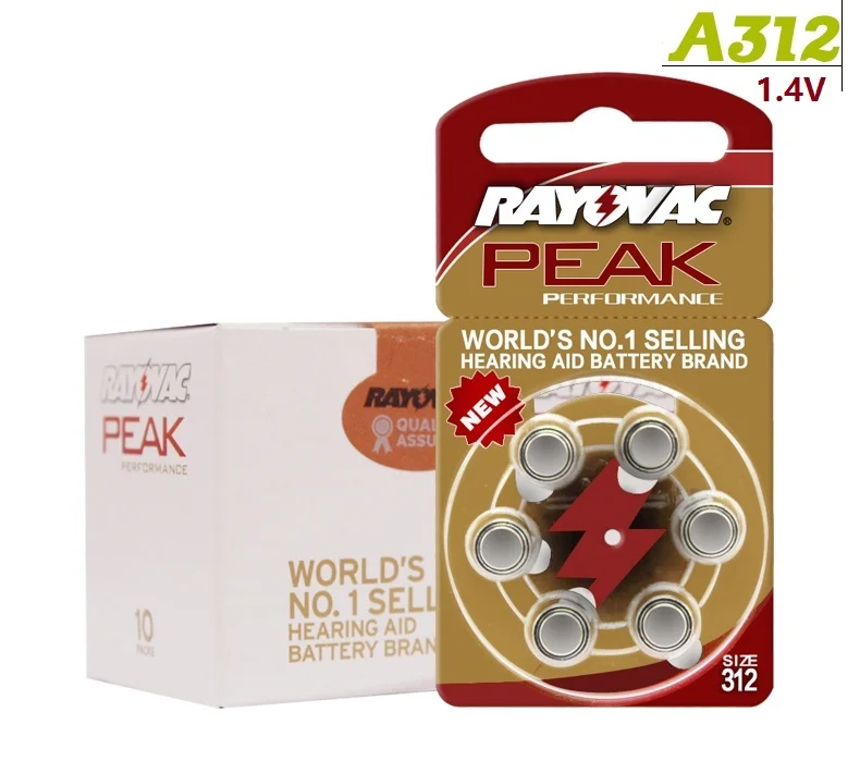 

6PCS Zinc Air 1.4V Rayovac Peak Hearing Aid Batteries A312