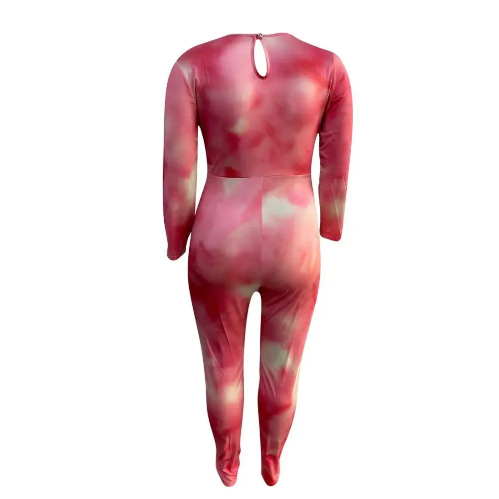 African 4xl Plus Size Bodycon Jumpsuits and Rompers for Women Long Sleeve V Neck Sheath Pink Activewear Sexy Jumpsuits Hot 2020