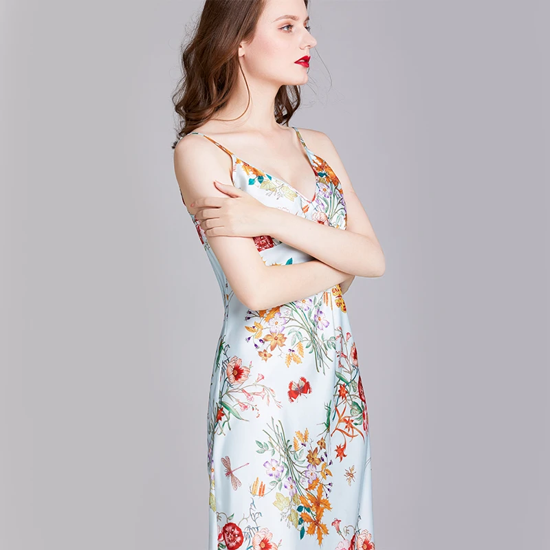 

YAO TING New Spring Summer Dress Sexy Nightgowns Lounge Long skirt Cheongsam Backless Camisolas Sensuais pijama mujer