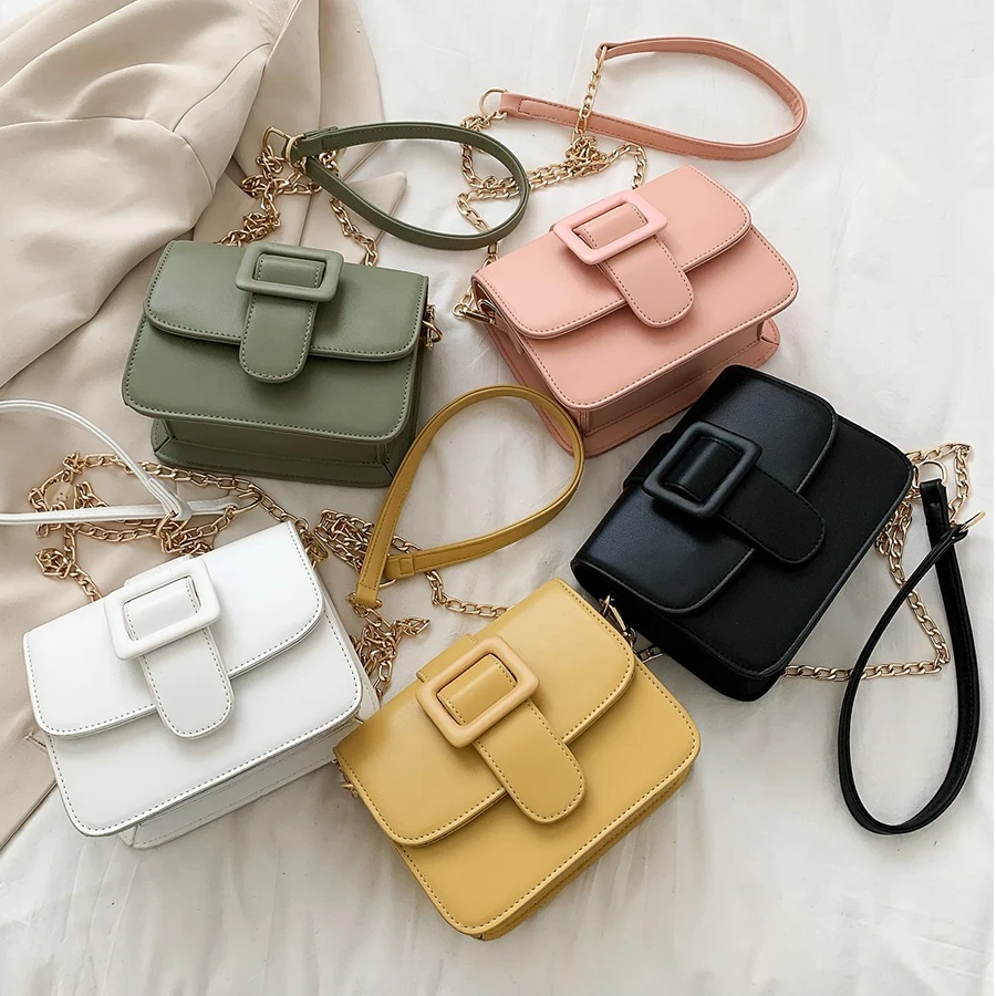 

2021 Fashion Solid Color Small Women Bag PU Leather Chain Handbags PU Shoulder Bag Flap Crossbody Bags For Women Messenger Bags