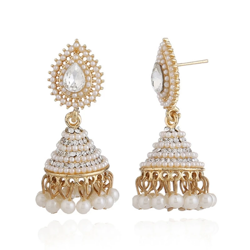 2018 модные индийские Висячие серьги Jhumka Jhumki из искусственного жемчуга женские
