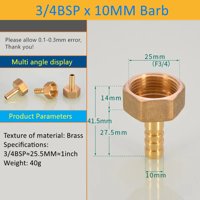 

Соединительный элемент в форме пагоды 6 8 10 12 14 16 19 мм соединитель для шланга, хвостовая резьба 3/4 дюйма, Резьба BSP, наружная резьба ПК, латунные фитинги для водопроводных труб