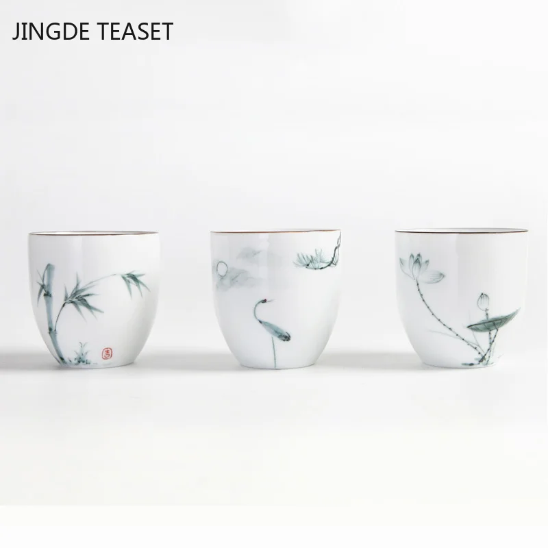 

4 шт./лот ручная роспись керамика чайная чашка домашний чай питьевой китайский белый фарфор чайные аксессуары одна чашка посуда для напитко...